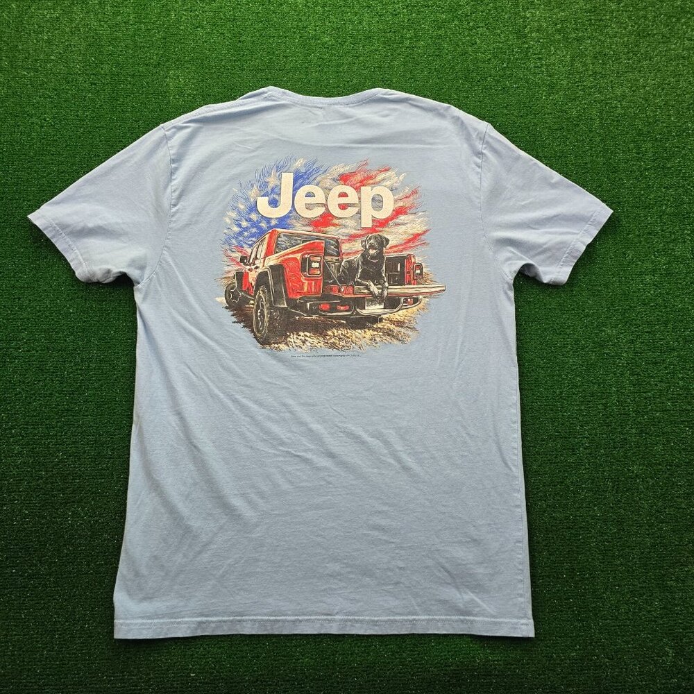 Jeep Tshirt Mens XL Blue Short Sleeve Gladiator Labrador Dog Graphic Outdoor